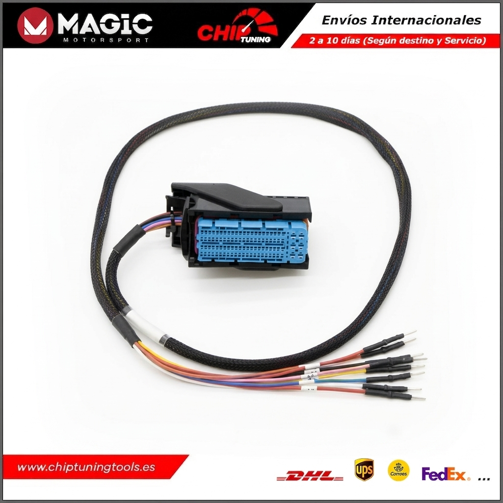 Juego de cables de conexión FLK11D listos para la transferencia segura de datos con el programador FLEX en modo bench.