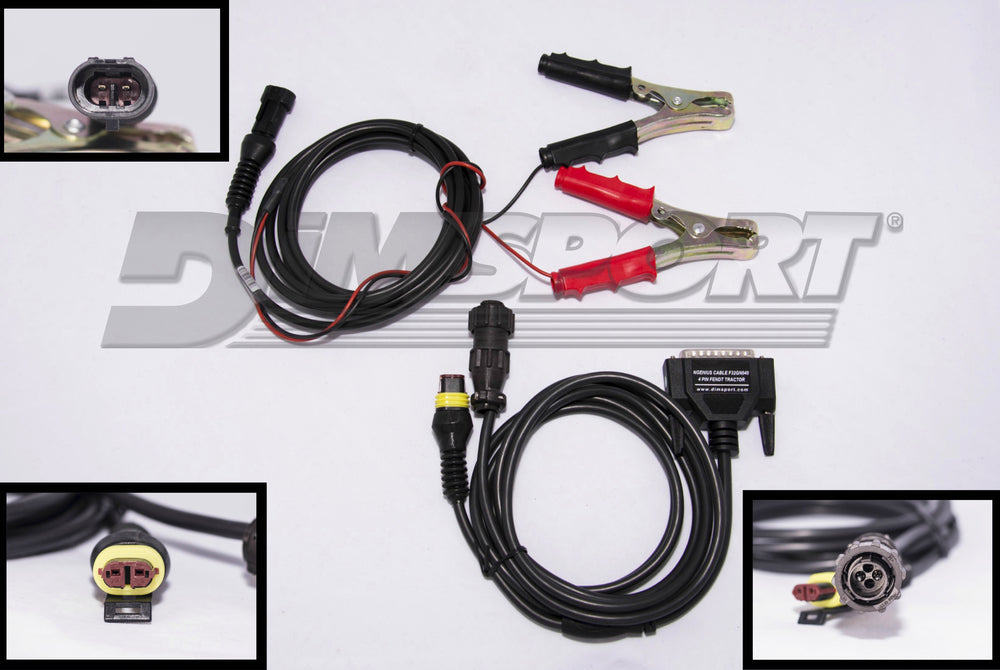 Conector de diagnóstico Genius Fendt/MF de 4 pines + cable de alimentación de 3 pines 