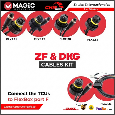 Kit completo de cuatro cables originales Magic Motorsport FLK06B para programación de TCU ZF y DKG.