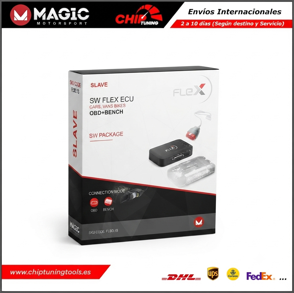 Paquete de software Slave para Flex que soporta programación de ECUs en coches, furgonetas y motos vía OBD y Bench - FLS0.1S