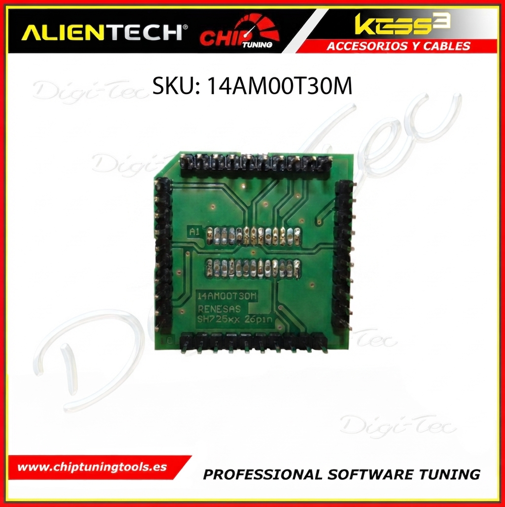 Adaptador Pull-out Renesas SH725xxx-26 14AM00T30M para la conexion y programacion en centralitas alientech.