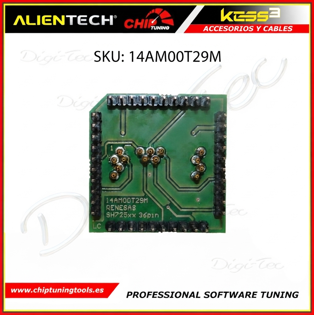 Adaptador Pull-out Renesas SH725xxx-36 14AM00T29M para la conexion y programacion en centralitas alientech.