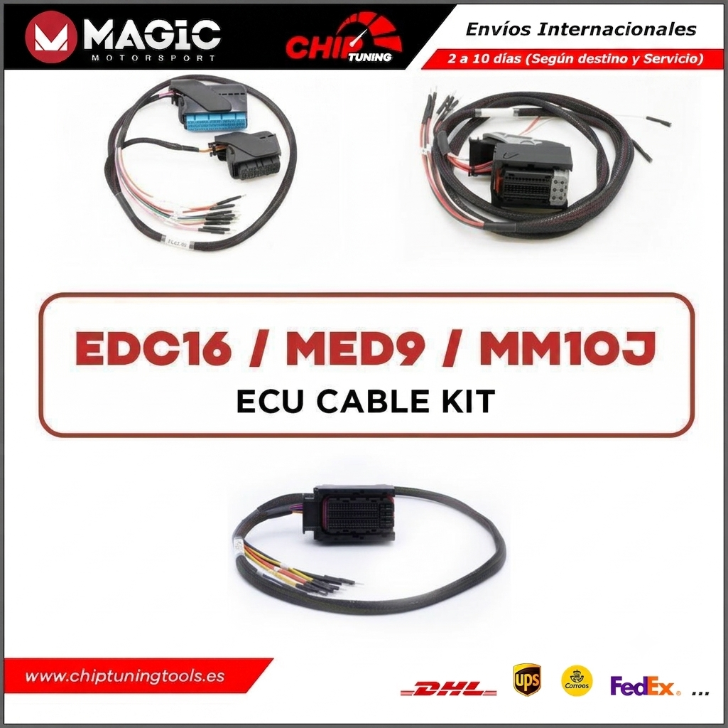 Kit original de 3 cables Magic Motorsport FLK11E para programar en banco ECUs Bosch EDC16, MED9 y Marelli MM10J.