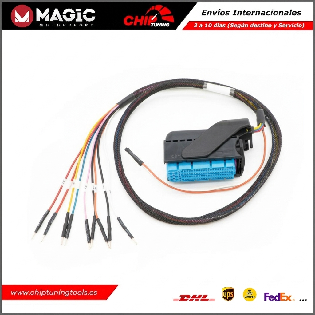 Detalle técnico de los terminales y conectores dedicados del kit FLK11B para centralitas EDC17C74 y EDC17C49.