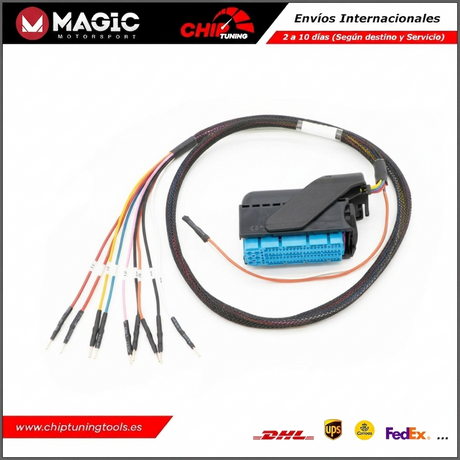 Detalle técnico de los terminales y conectores dedicados del kit FLK11B para centralitas EDC17C74 y EDC17C49.