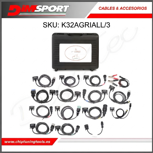 Maletín rígido ABS con set completo de cables y conectores para tractores Dimsport K32AGRIALL/3 (K32GNVALTR) para herramientas New Genius y The-Genius (Master/Slave)
