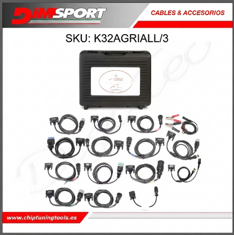 Maletín rígido ABS con set completo de cables y conectores para tractores Dimsport K32AGRIALL/3 (K32GNVALTR) para herramientas New Genius y The-Genius (Master/Slave)