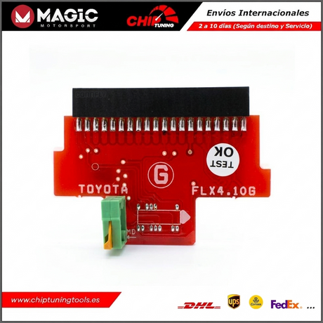 Estructura de posicionamiento profesional FLK10 configurada en banco para programación de ECUs y TCUs.
