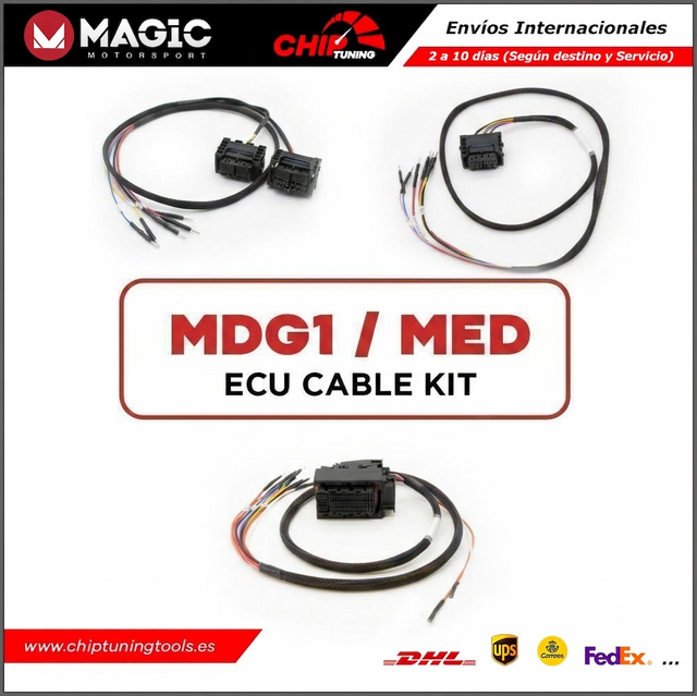 Kit completo de 3 cables originales Magic Motorsport FLK11A para la programación en banco de ECUs Bosch MDG1 y MED.